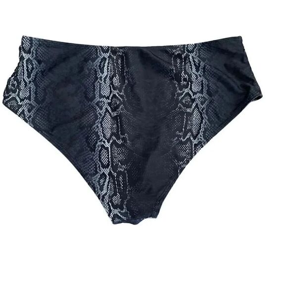 Snake Print Black High Waist Swimming Bikini Briefs SZ L # 1476 - Picture 2 of 7
